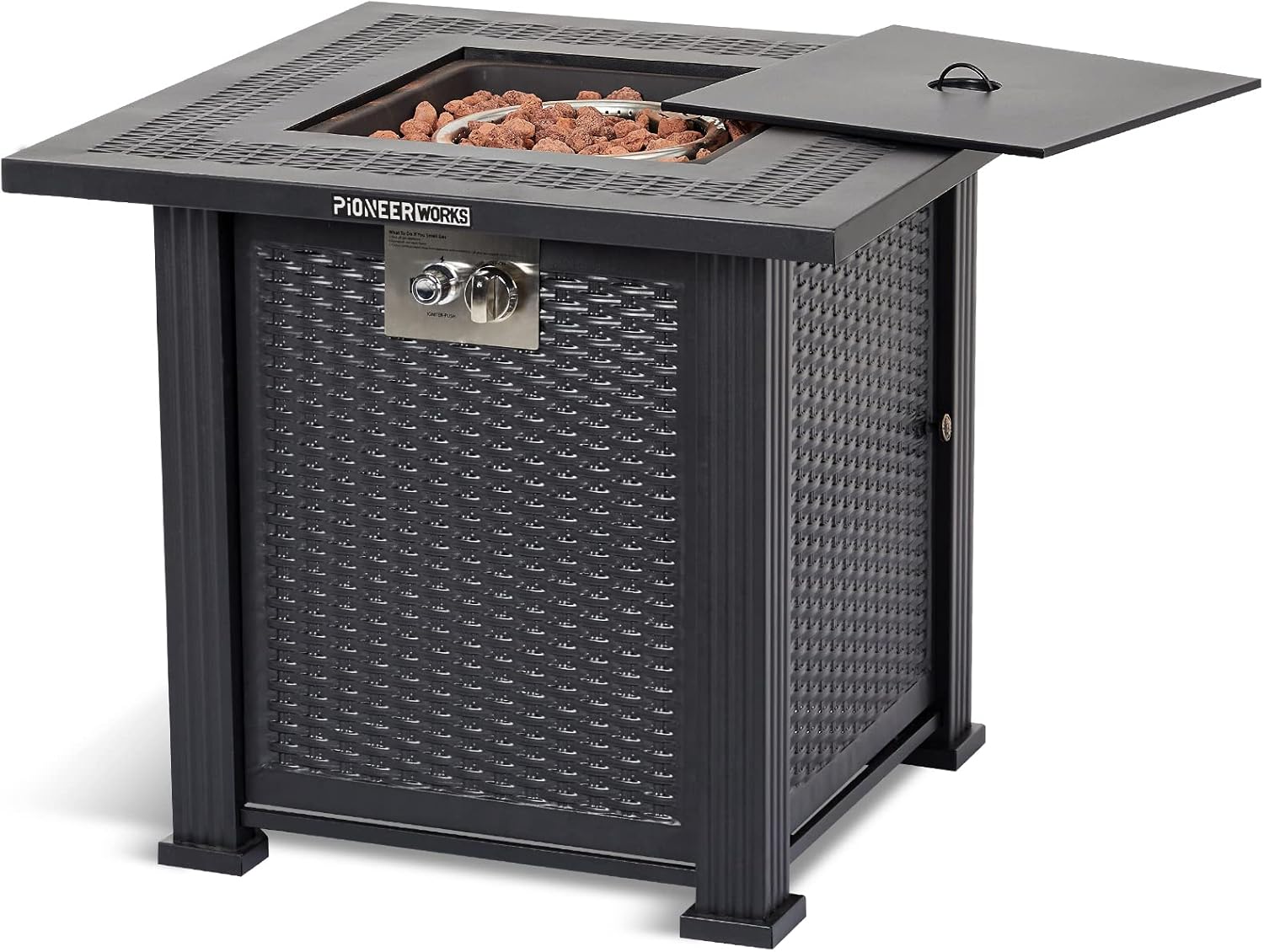 28 Inch Propane Fire Pit Table, 50000BTU Rectangle Fire Table with Cover & Rain Cover, Sturdy Steel and Iron Fence Surface, CSA Safety Certified, Companion for Your Garden