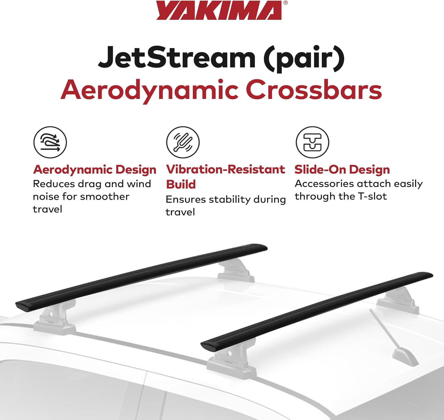 Yakima Set of 2 Roof Rack Crossbars, Rooftop Car, SUV, or Truck T-Slot Bars Compatible with StreamLine Tower – Bars Only, 50 Inch, JetStream