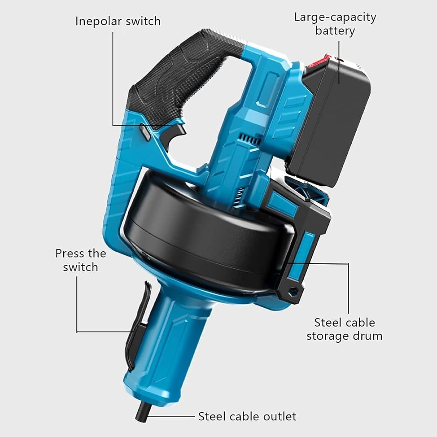 7000mm Drain Cleaning Machine Kit, 610 RPM Electric Pipe Dredging Machine, 6-fold Protection, Wireless and Adjustable Speed, with Forward/Reverse Button, for 3/4-inch - 2-inch Pipes