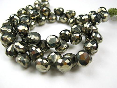 pyrite gemstone bead. semi precious gemstone faceted pyrite faceted onion briolette. 6mm 2 pair