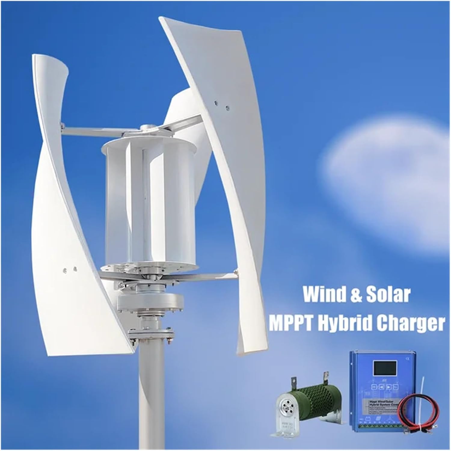 5000W Windmill Vertical Axis Residential Wind Turbine 24V 48V Wind Power Generator Electric Generator with MPPT Charger Low Starting Speed for Home(with Hybrid Charger,12V)