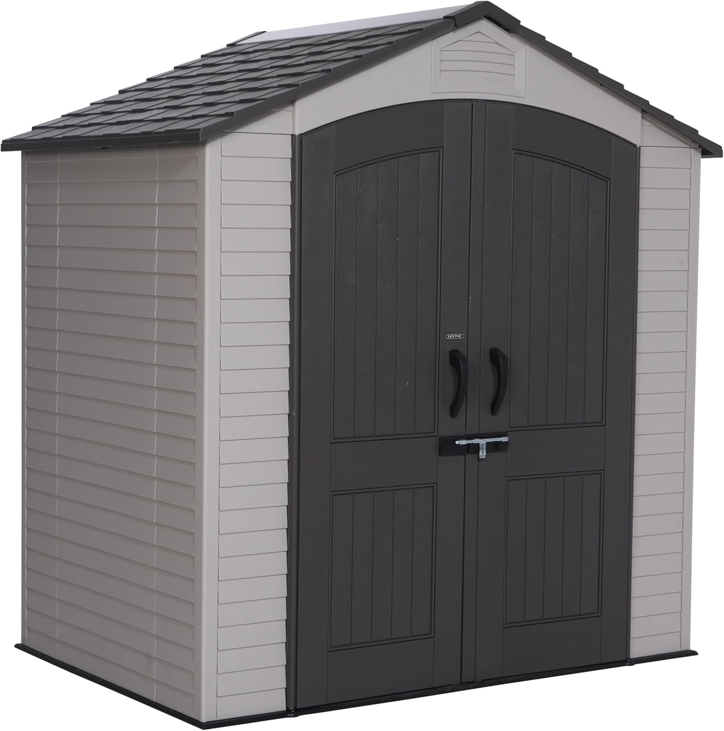 Lifetime 7x4.5 Ft Outdoor Storage Shed, Double Wall Construction, Steel-Reinforced Doors, UV Protected HDPE, Adjustable Shelving, Ridge Skylight, 165 Cu Ft Capacity