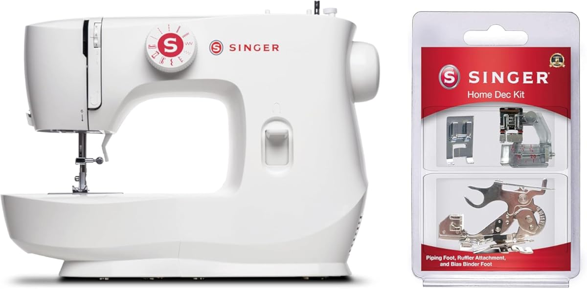 SINGER | MX60 Sewing Machine With Accessory Kit & Foot Pedal - 57 Stitch Applications - Simple & Great for Beginners + SINGER Home Decor Presser Feet Kit