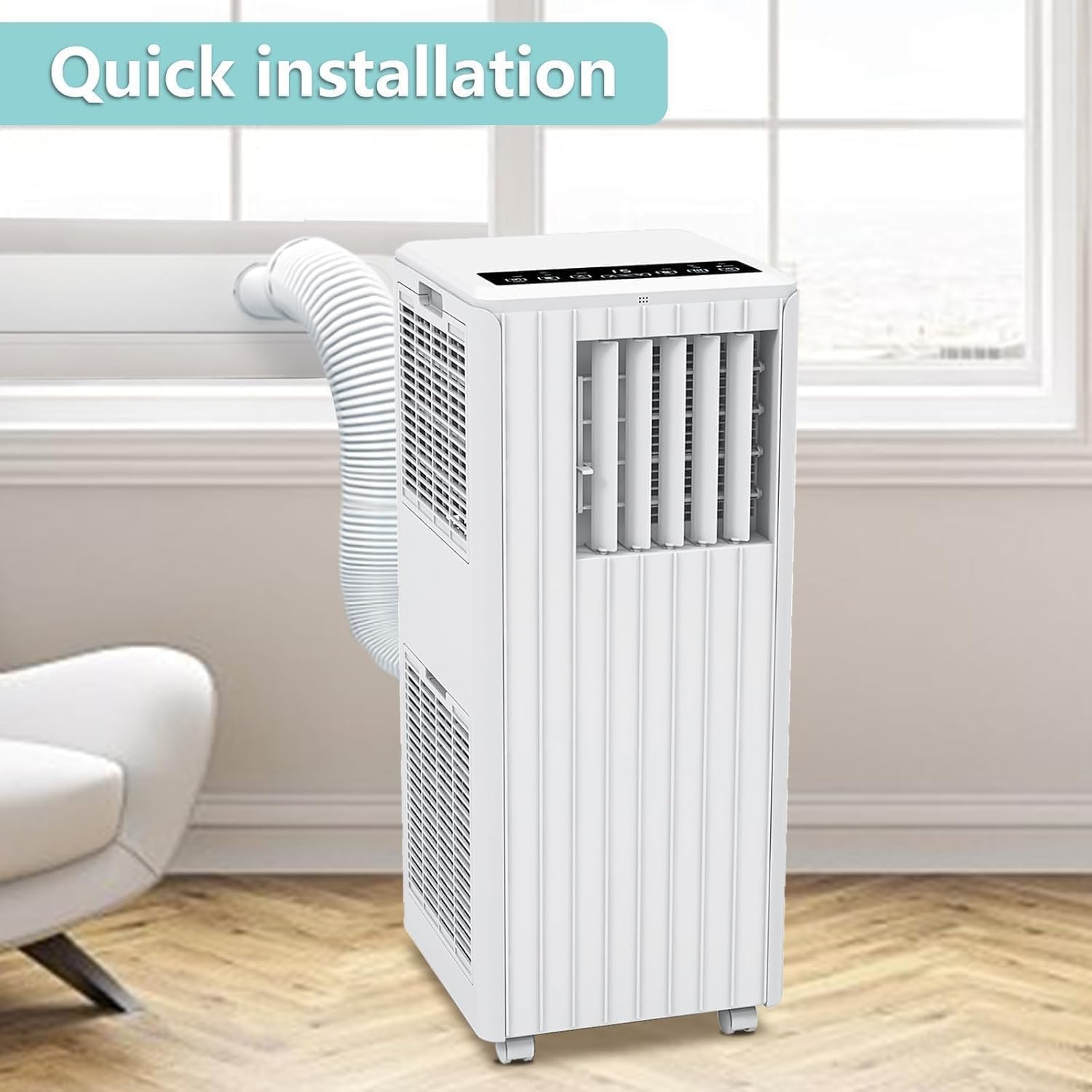 8000 BTU Portable Air Conditioner, 3-In-1 Cooling, Dehumidifier & Fan for 350 Sq. Ft Rooms, Standing Air Conditioner with Quiet Operation, 24H Timer, Sleep Mode, Remote & Window Kit, Reusable Filter