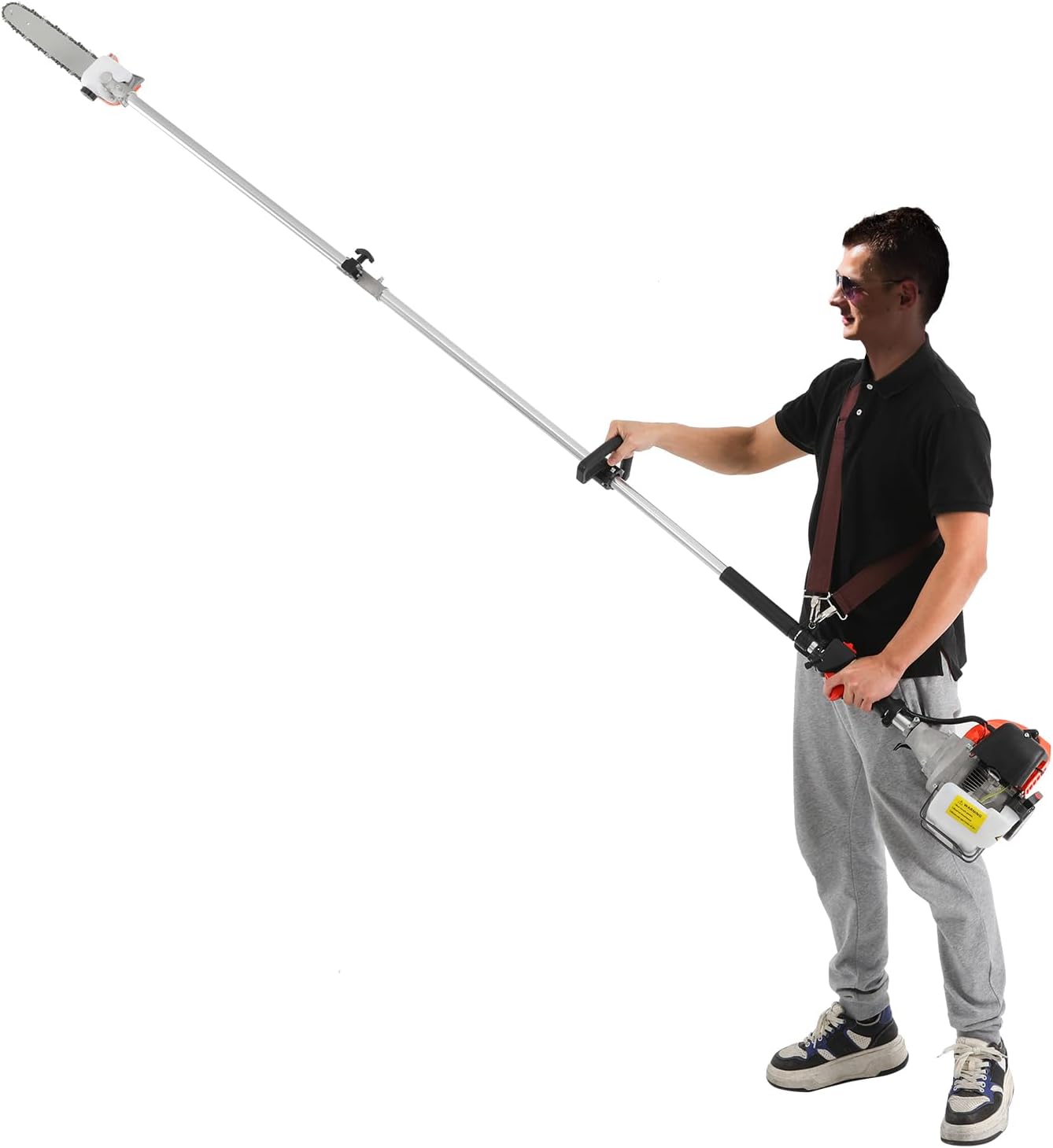 High Branch Saw, 52CC Two-Stroke Gas Powered Pole Saw Pruner Chainsaw Multi-Angle Branches Trimmer with Fuel Tank and Shoulder Strap, Cordless Chain Saw Tree Trimmer for Branch Cutting