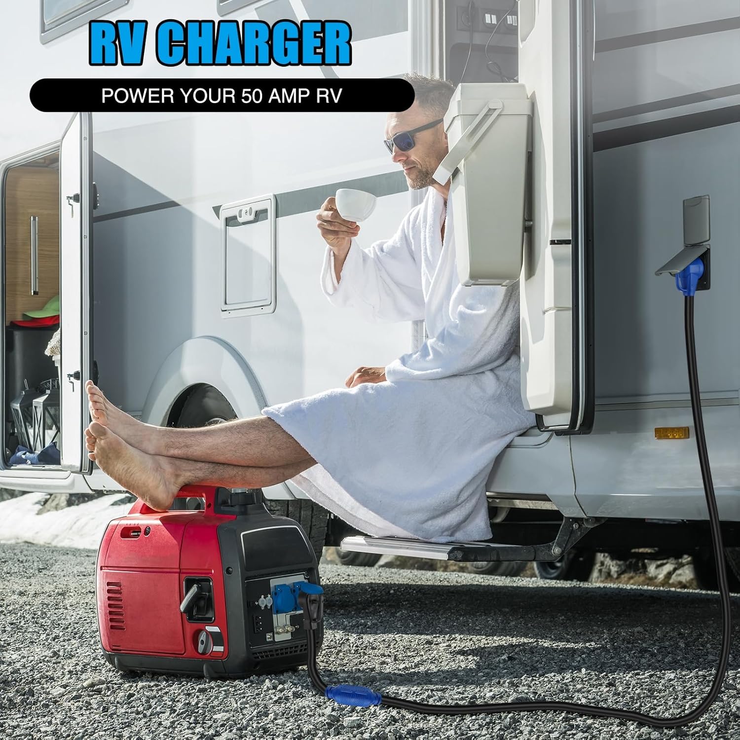 Kanayu 25FT NEMA L14-30P to SS2-50R RV Marine Power Generator Adapter Cord, 30A 4 Prong Locking Generator L14-30P Male to 50A Marine Shore Power 90 Degree Right Angle SS2-50R Female, ETL Listed