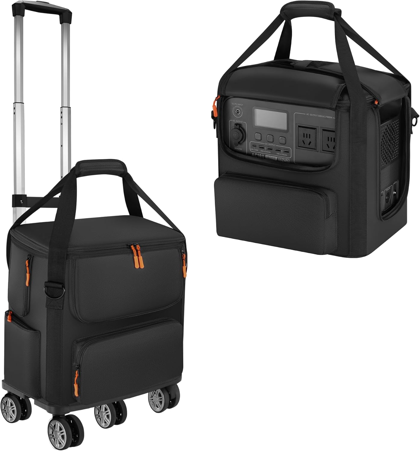 Carrying Case Compatible with BLUETTI AC180, Power Station Travel Bag Padded with Detachable Trolley for AC180, Protective Cover Storage Bag for AC180 with Multi-pockets, Shoulder Strap & Handle
