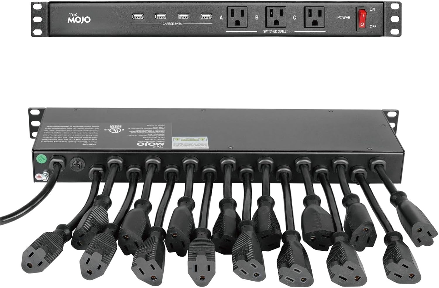 Tecmojo 1U Rack Mount 19 Outlet PDU Power Distribution Unit Power Strip Circuit Breaker fits 19-inch AV/Network/Server Cabinet/Closet/Enclosure