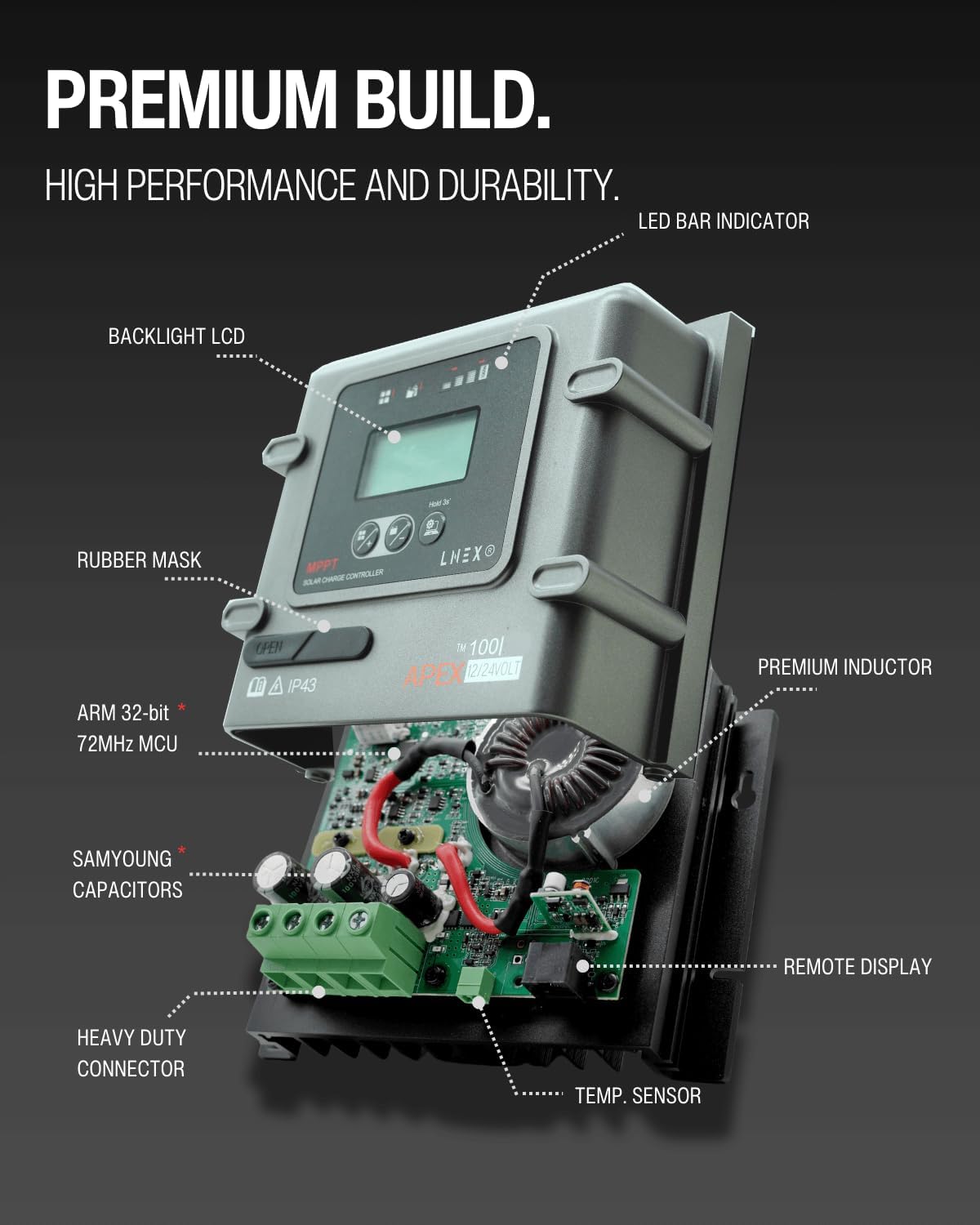 MPPT Solar Charge Controller 40A, 12V 24V Solar Panel Regulator with Temp Sensor for LiFePO4,AGM, Gel, Flooded and Lithium Battery