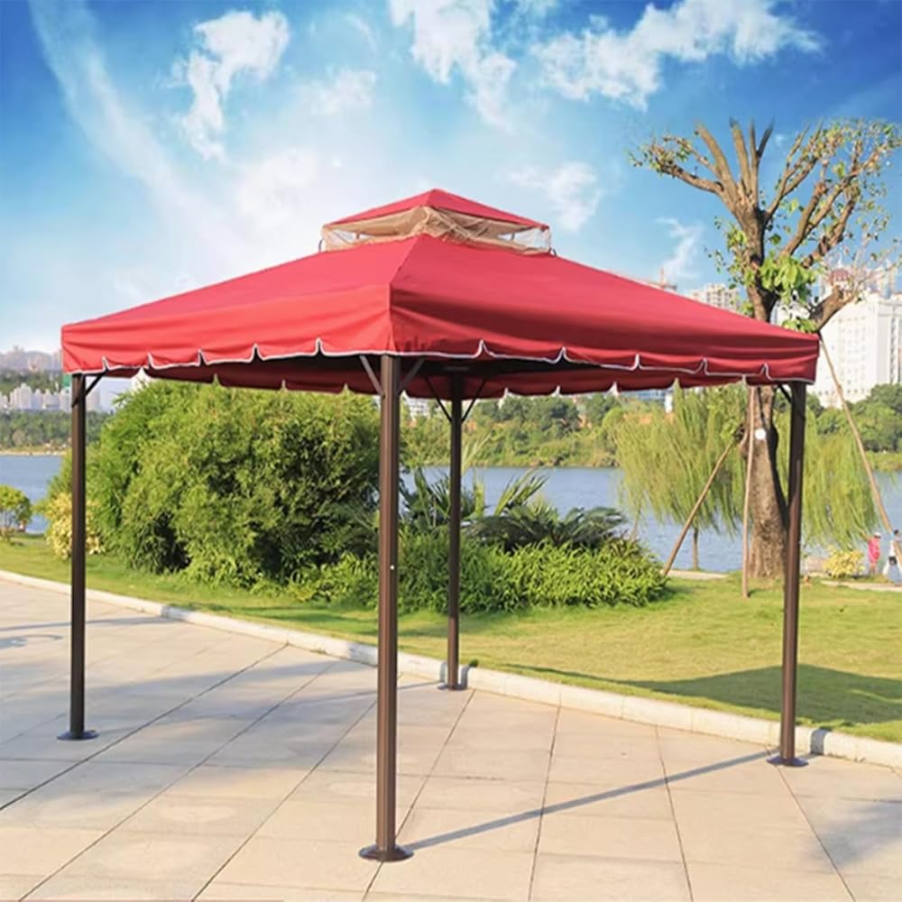 Outdoor Double Roof Canopy, Pop Up Gazebo Outdoor Shelter, Patio Metal Roof Sun Shade Tent, Widened Chassis, Bevel Reinforcement, for Garden, Porch(Red)