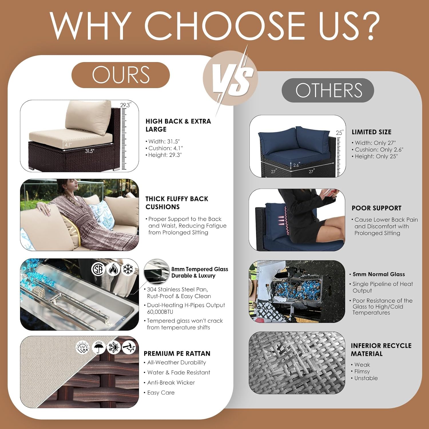 NICESOUL 9 Piece Outdoor Patio Fire Pit Sets, Extra-Large 29.3