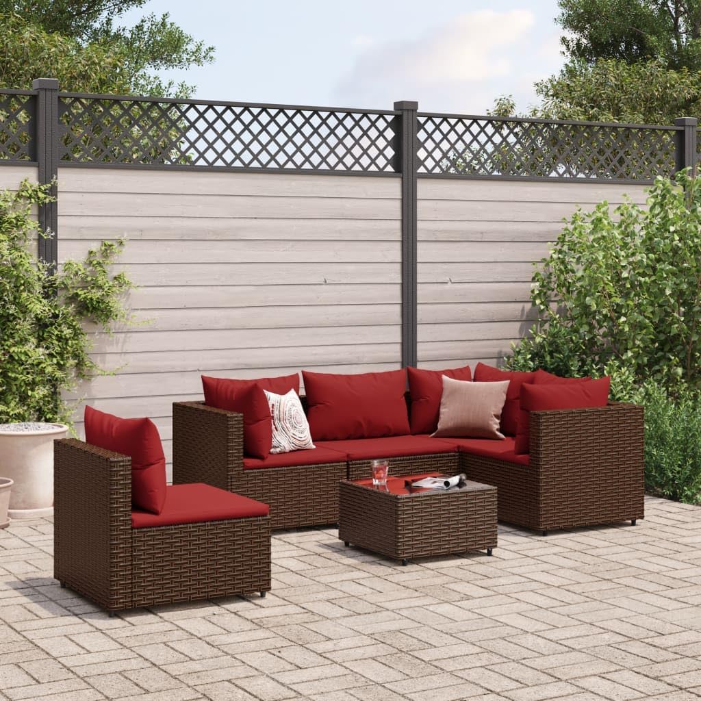 Furniture Sets 6 Piece Patio Lounge Set with Cushions Brown Poly Rattan,Modern Rattan Lounge Set with Cushions for Patio, Garden, and Terrace Garden Conversation Sets