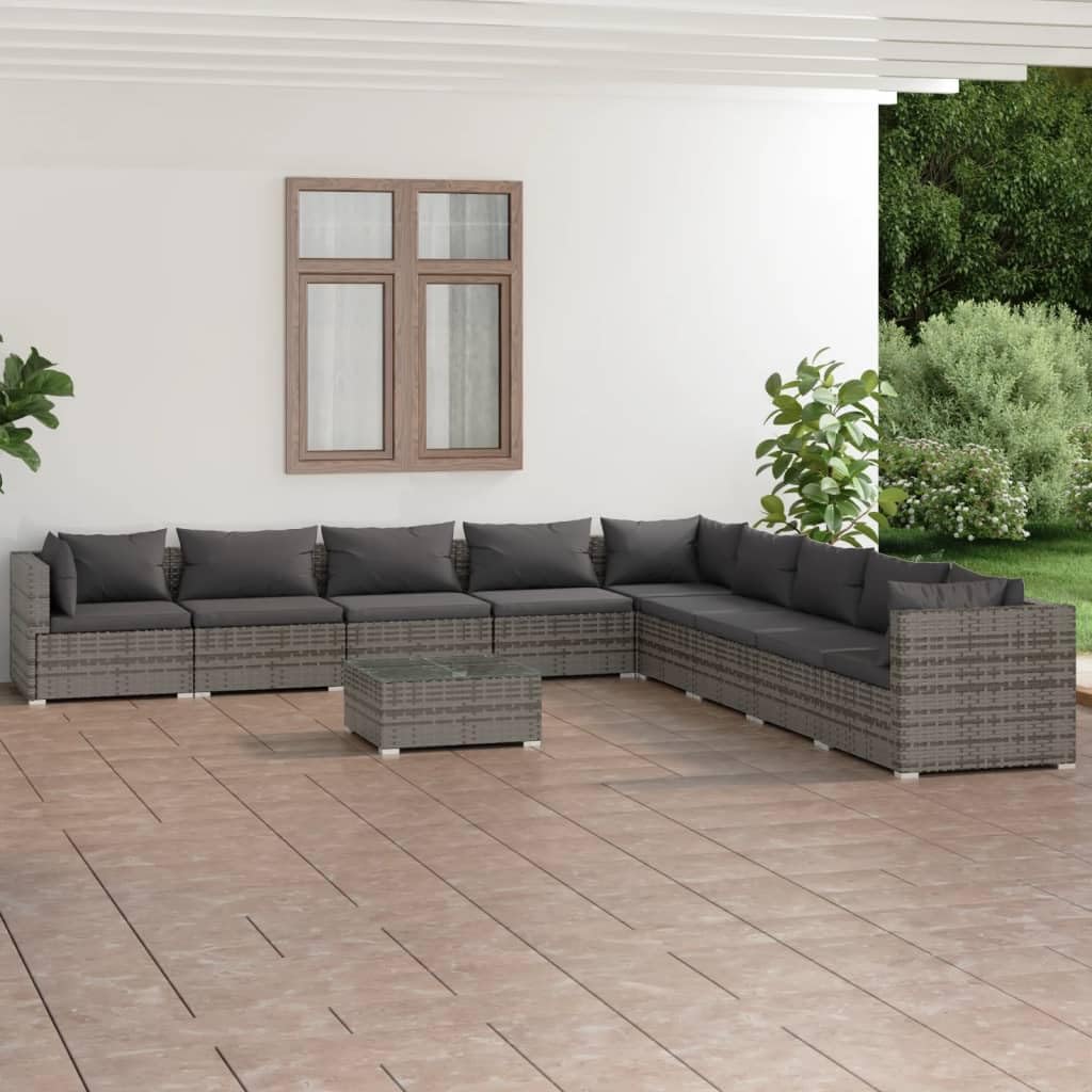 10 Piece Patio Lounge Set with Cushions Poly Rattan Gray,Versatile Modular Rattan Patio Lounge Set for Ultimate Relaxation Patio Furniture Sets, Outdoor Furniture Sets