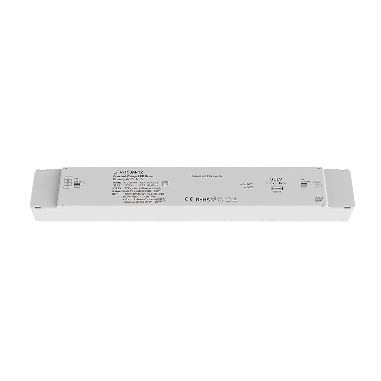 150W Dimmable LED Driver AC110-277V to DC 12V 24V 0-10V / 1-10V / 10V PWM/Resistor(LPV-150M-12)