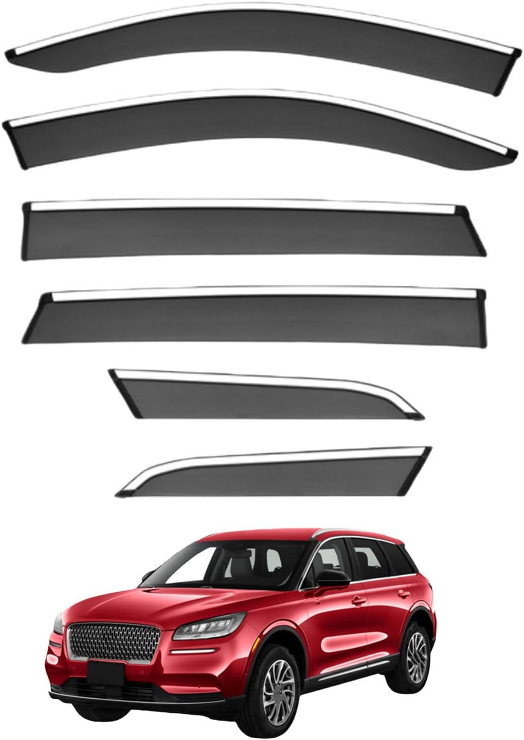 Window Deflectors for Lincoln Corsair MK1 2020+, Sun Rain Guard Window Visors Vent Shades with Bright Stripes Car Accessories,6PCS