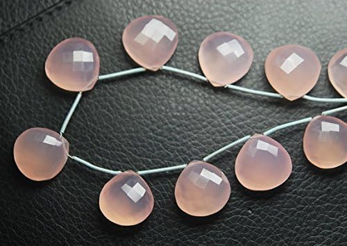 10 match pair -super finest rose pink chalcedony faceted heart briolettes 18mm