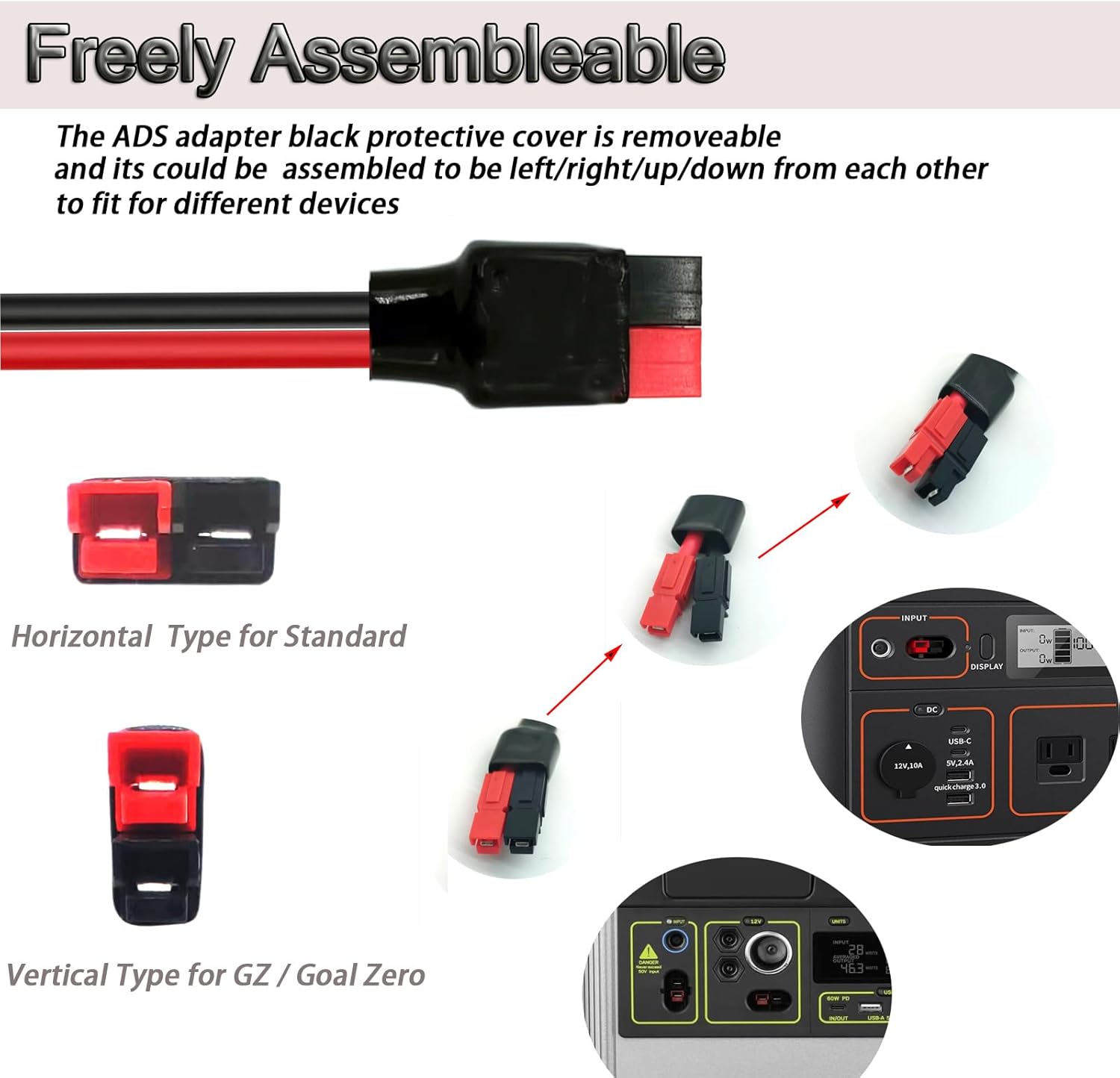 12AWG 50FT Solar to ADS Adapter Charge Cable for Solar Generator,Solar Charge Controller and Portable Power Stations (12AWG 50FT Horizontal)