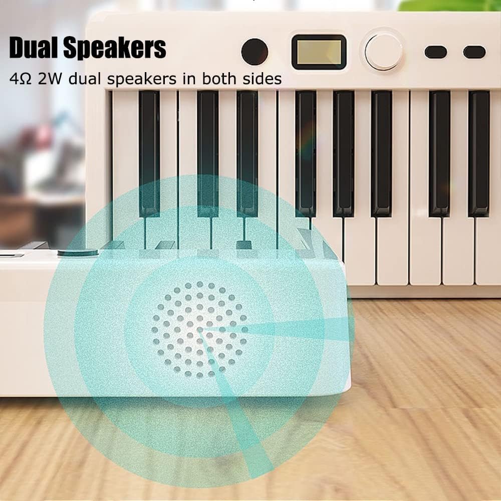 Beginner Foldable Digital Piano 88 Key Full Size Semi Weighted Keyboard, iMeshbean Portable Electric Piano with Pedal, Piano Bag (White)