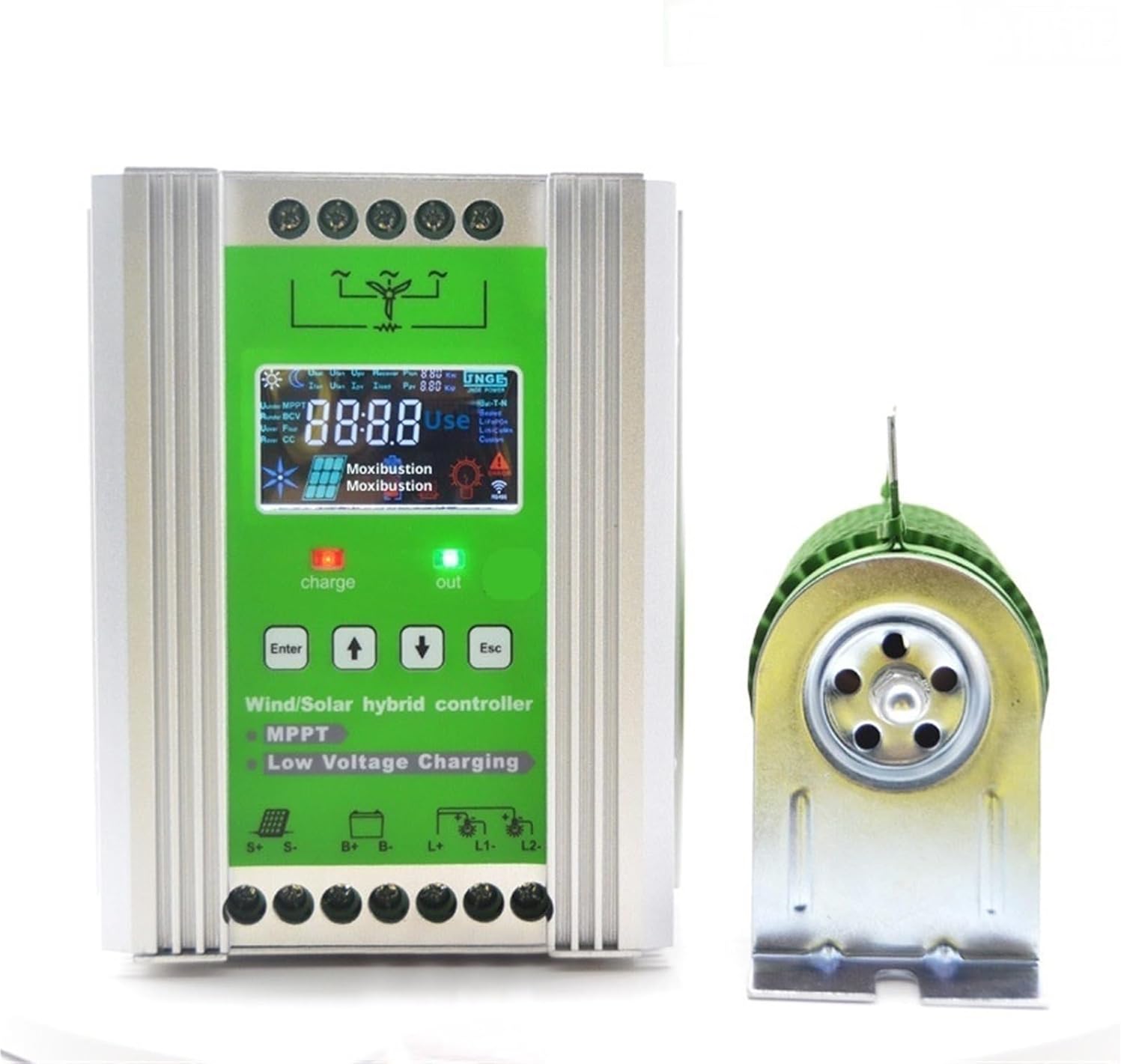 Wind Generator, 12V 24V 48V 3000W 5KW Hybrid Wind Solar Charge Controller Generator System for Lithium Lead Acid Battery,for Home, Farm, RVs, Boats(12V/24V/48V Wind 1500W+Solar 1200W)