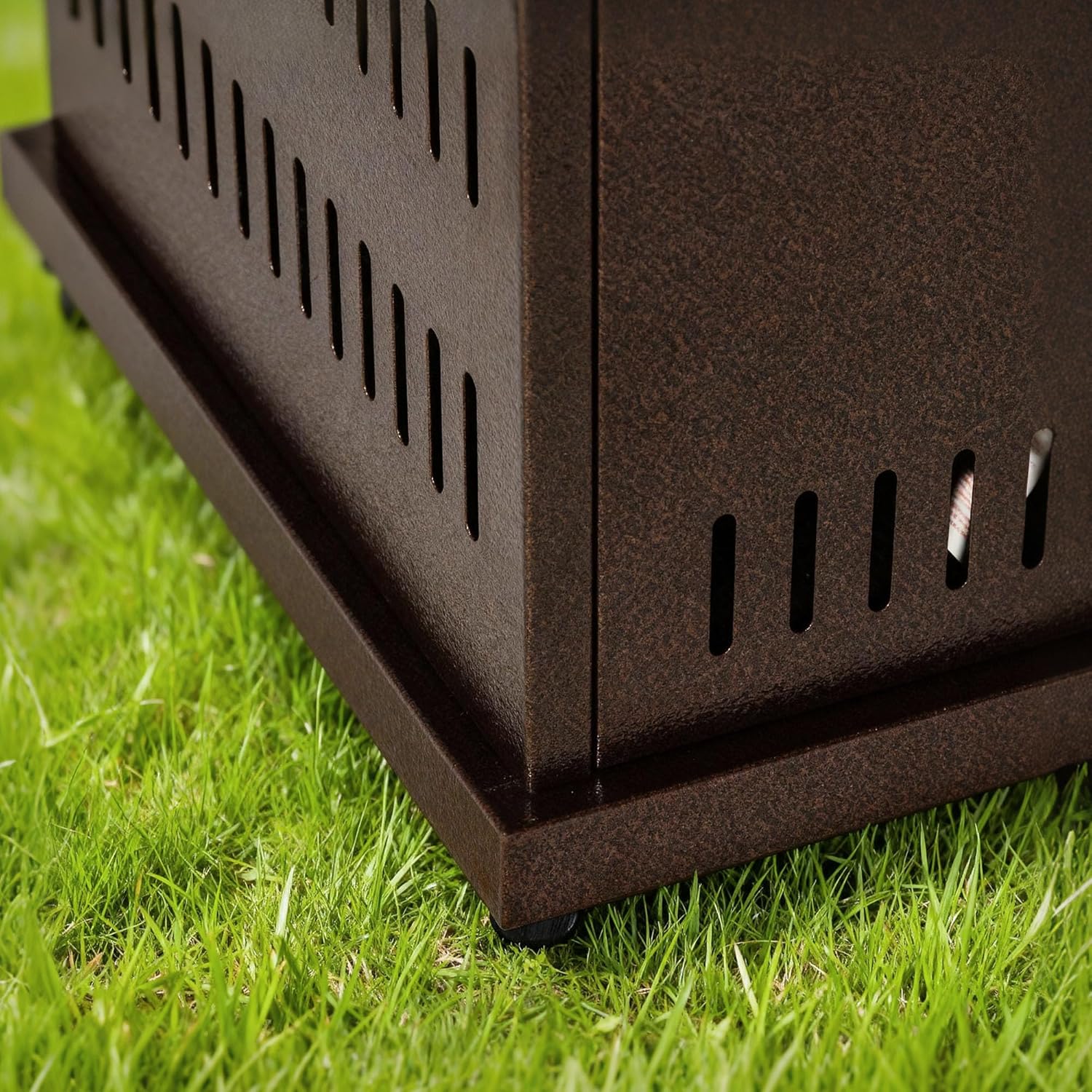 28 Inch Square Propane Fire Pit Table, 50,000 BTU Brown Steel Outdoor Fire Pit for Patio with Lid & Rocks, Portable Gas Fire Pits for Outside Deck, Garden Courtyard Camping Use, Only Table - W429