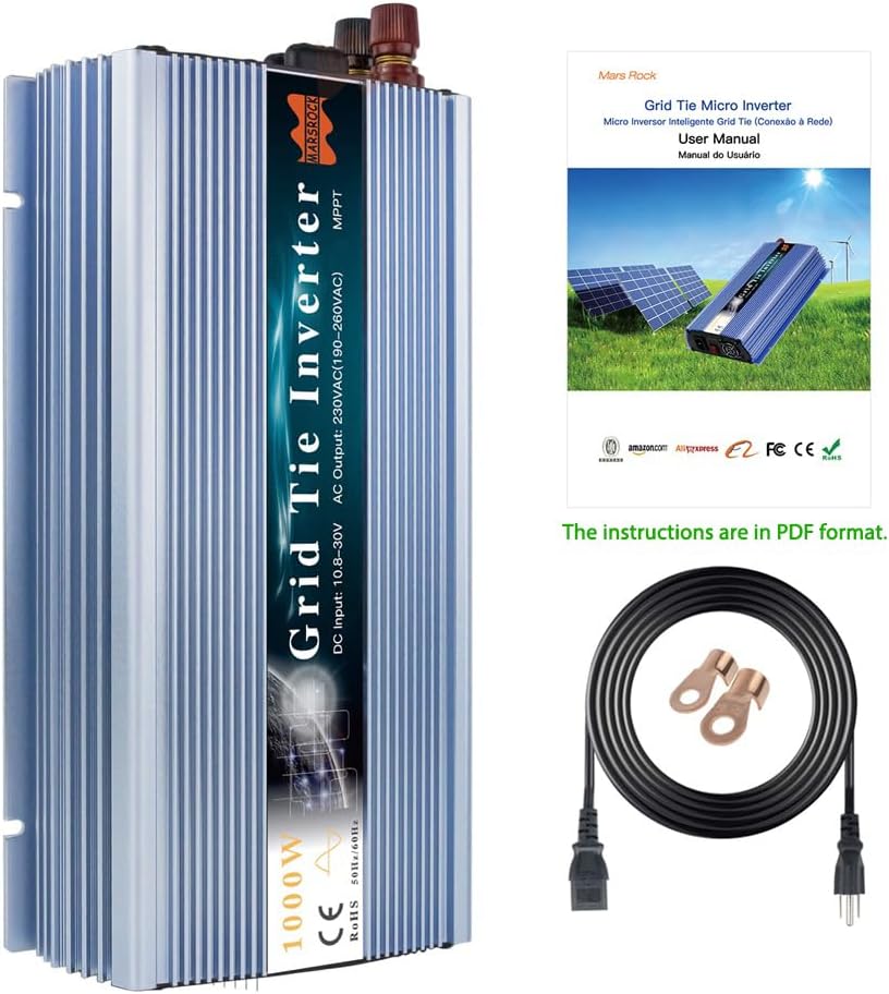1000W MPPT Pure Sine Wave Grid-Tie Micro Inverter, Converts 10-30V DC to 110V/120V AC, Perfect for Home Solar or Wind Power Systems.