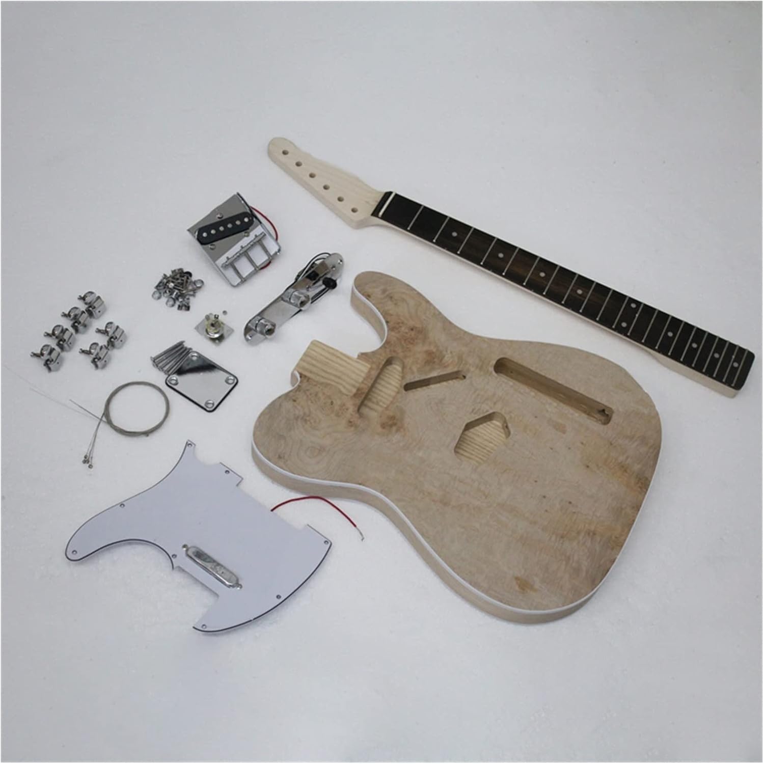 TSTS DIY Electric Guitar Kits Maple Neck Ash Wood Maple Veneer Body with All Accessories Unfinished Electric Guitar Kit