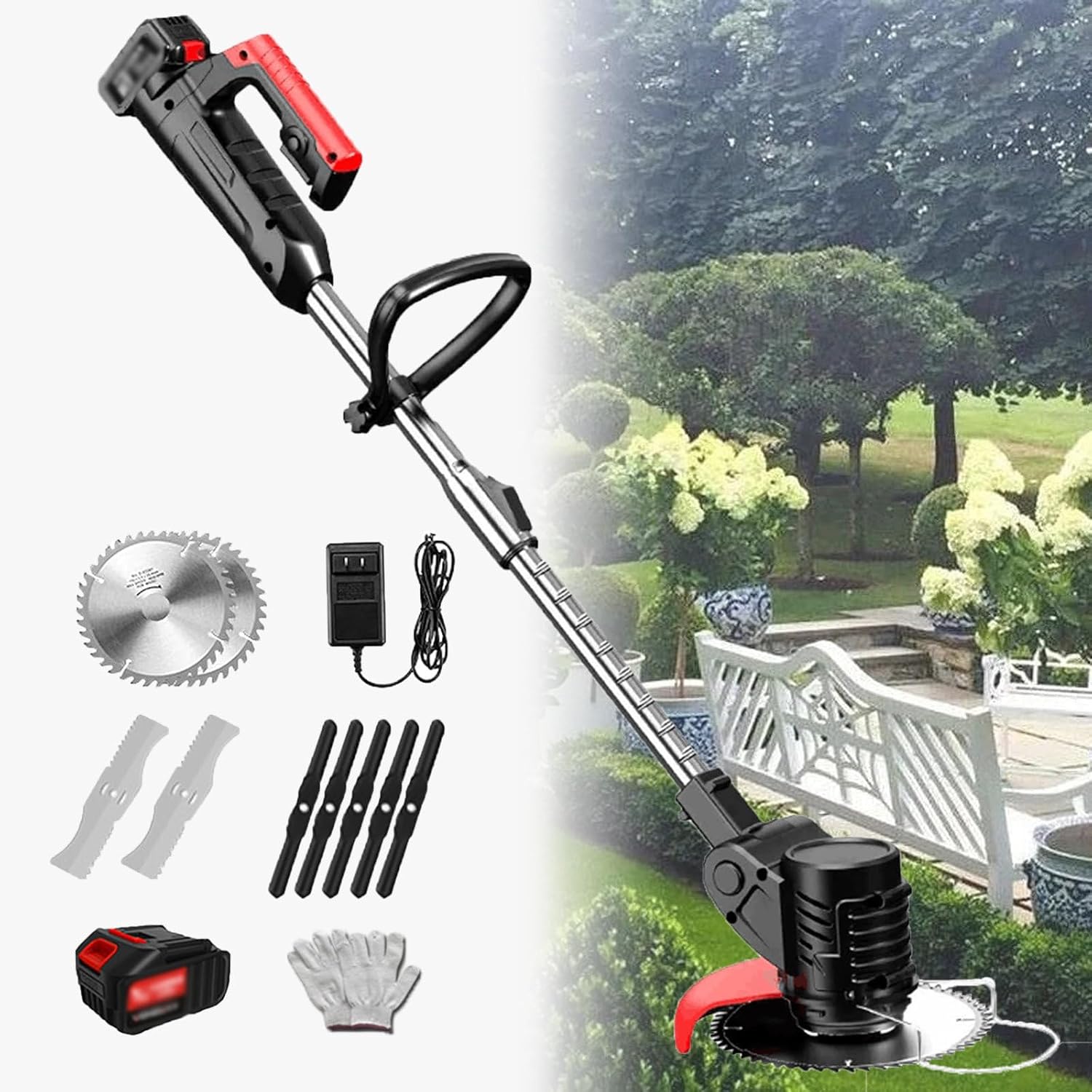 Multifunctional Household Lithium Electric Lawn Mower, Height Adjustable, Cordless Trimming Gardening Tool Suitable for Parks, Gardens, Lawns,24V/2.0Ah