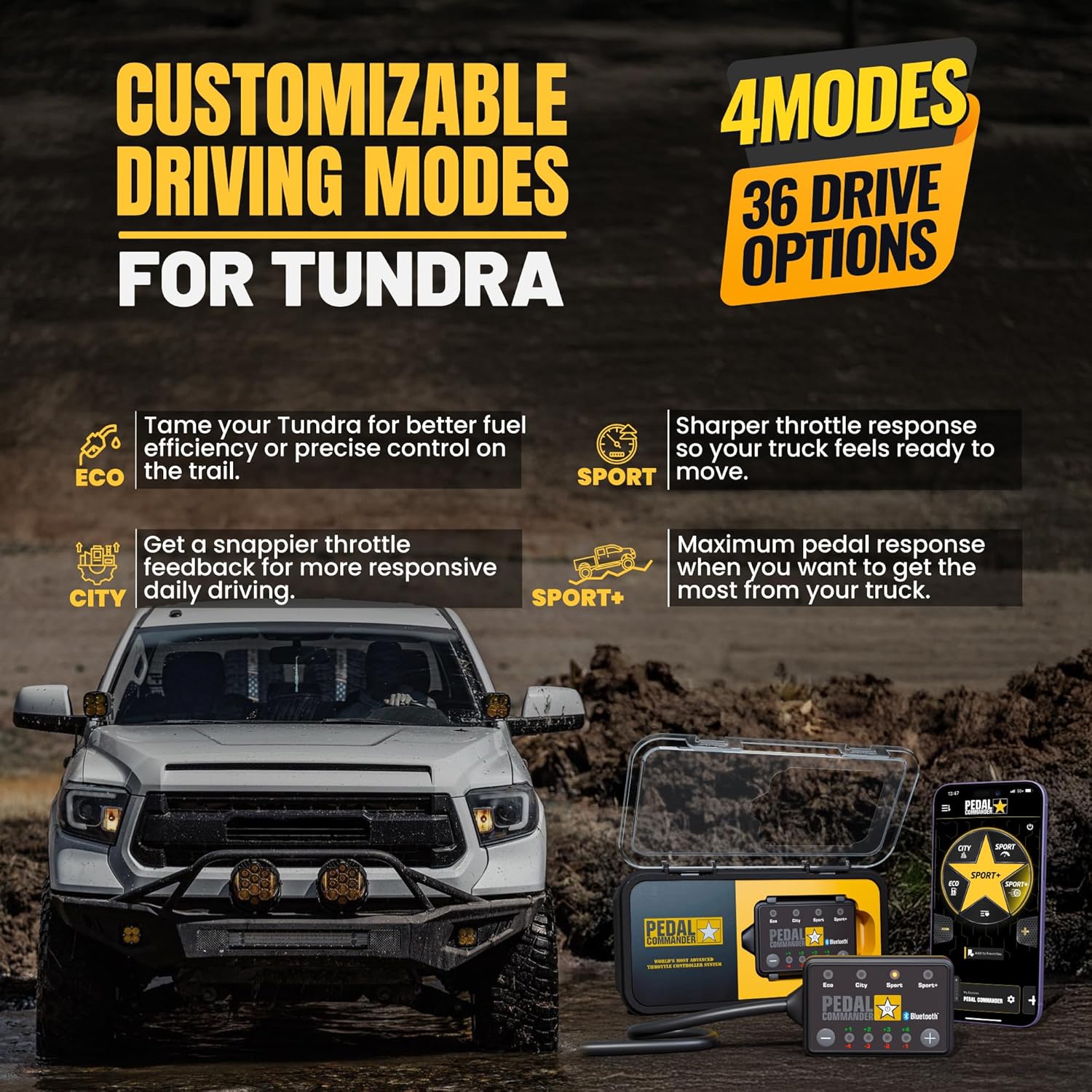 PEDAL COMMANDER Throttle Response Controller Compatible with Toyota Tundra 2007-2021, Plug-and-Play, 4 Modes 36 Sensitivity Levels, App Control Anti-Theft, Performance Upgrade, Tundra Accessories