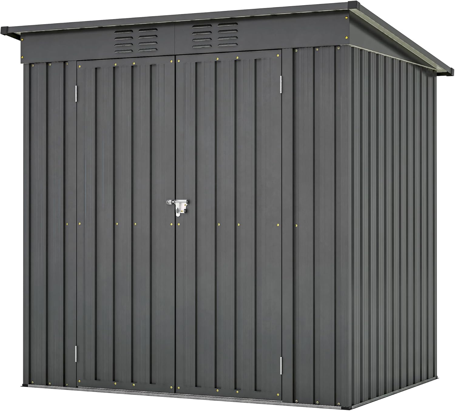 6 x 4 ft Outdoor Storage Shed – All Weather Tool Shed for Garden, Backyard & Lawn – Heavy-Duty Black Metal Shed with Hinged Doors, Punched Vents & Padlock – Easy Assemble Backyard Shed