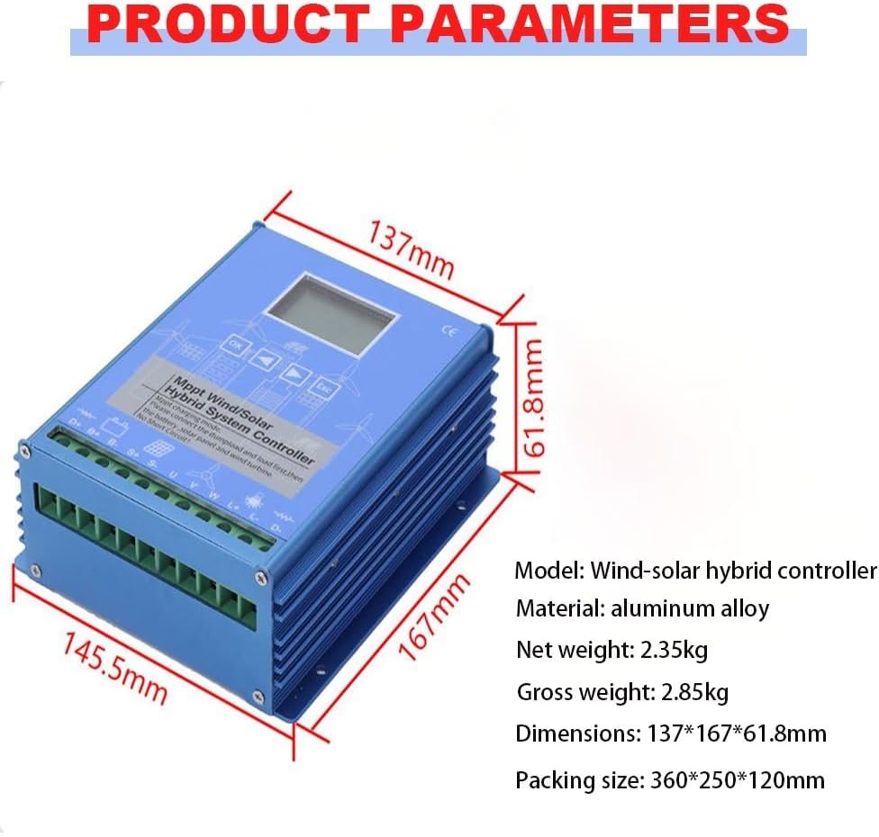 24v/48v Wind-Solar Hybrid Charge Controller with Boost LCD Screen and Mppt Charging Mode, Suitable for Off-Grid Power Generation and Wind-Solar Hybrid Lighting12000W