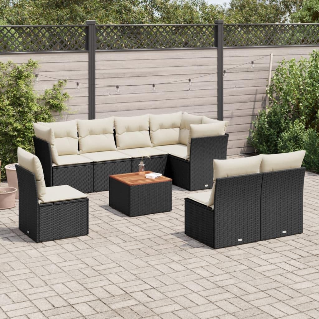 9-Piece Patio Sofa Set, Modular Garden Sofa, Rectangular Modern Outdoor Furniture with Cushions, Poly Rattan, Black