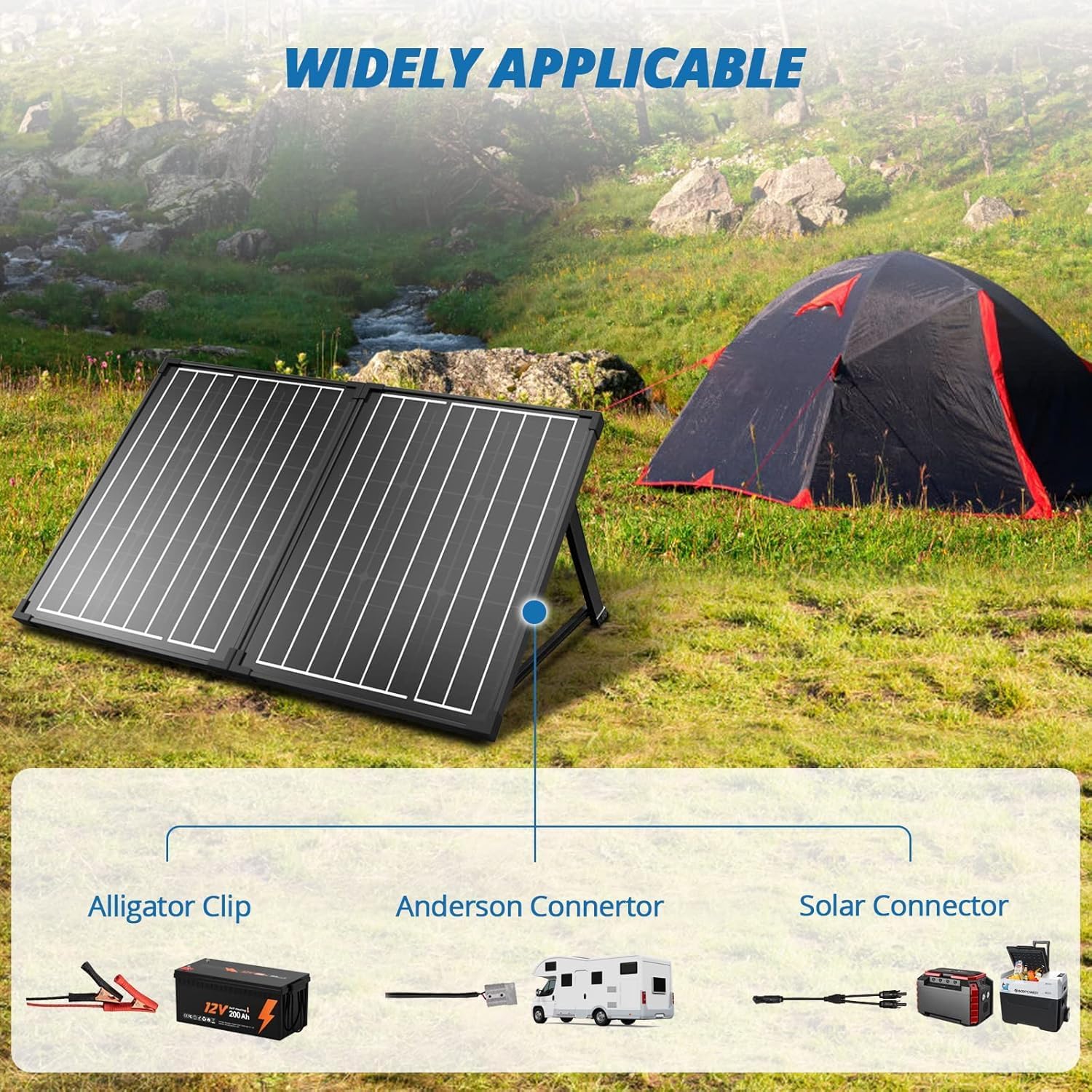 ACOPOWER 100Watt 12 Volt Portable Solar Panel with Waterproof 20A Charger Controller,20ft Extension Cable, SAE Adapter Anderson Connector,Foldable Solar Panel Kit Monocrystalline for Camping, RV