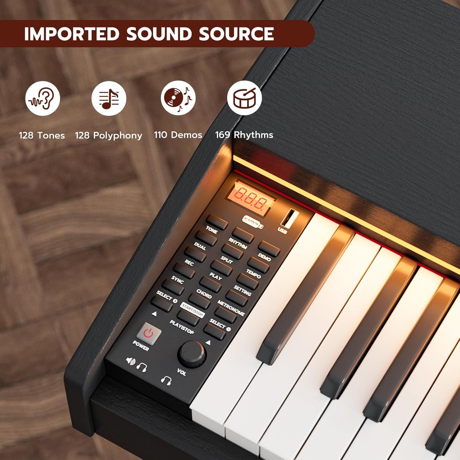 UMOMO UM-725 88 Key Weighted Digital Piano with Adjustable Light, 88 Key Progressive Hammer-action Keyboard Piano for Beginners with MIDI, Black