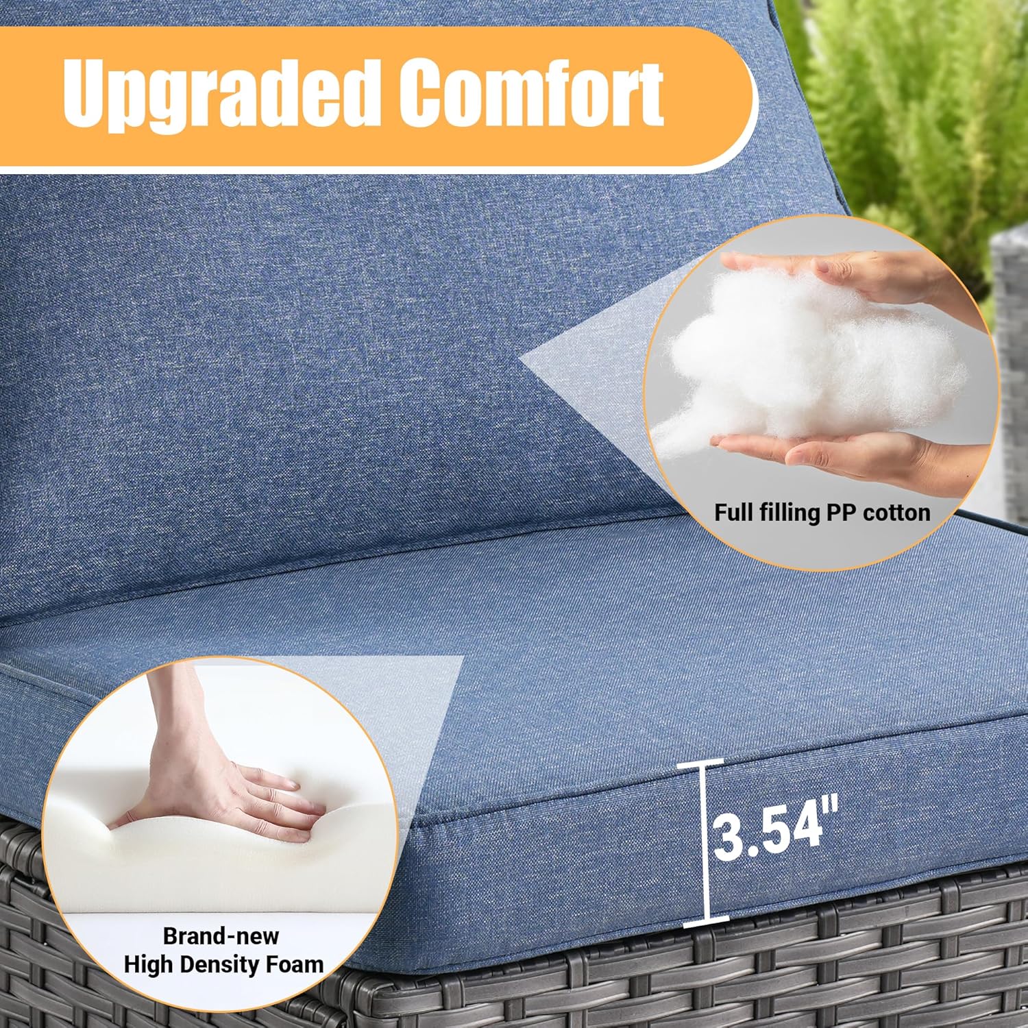 Weaxty 8 piece outdoor patio furniture set，Wicker Outdoor sectional Furniture with 42-inch Fire pit Table, Rocking Swivel Chairs, Coffee Table for Garden, Patio(Denim Blue)