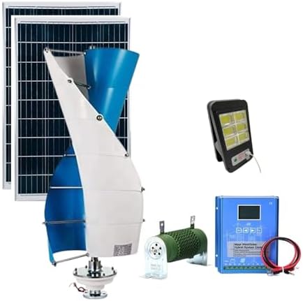 3KW Vertical Axis Wind Turbine Generator Kit - 12V/24V/48V/96V/120V Free Energy System with Intelligent Controller & 2x100W Solar Panels for Home Use - Maglev Technology