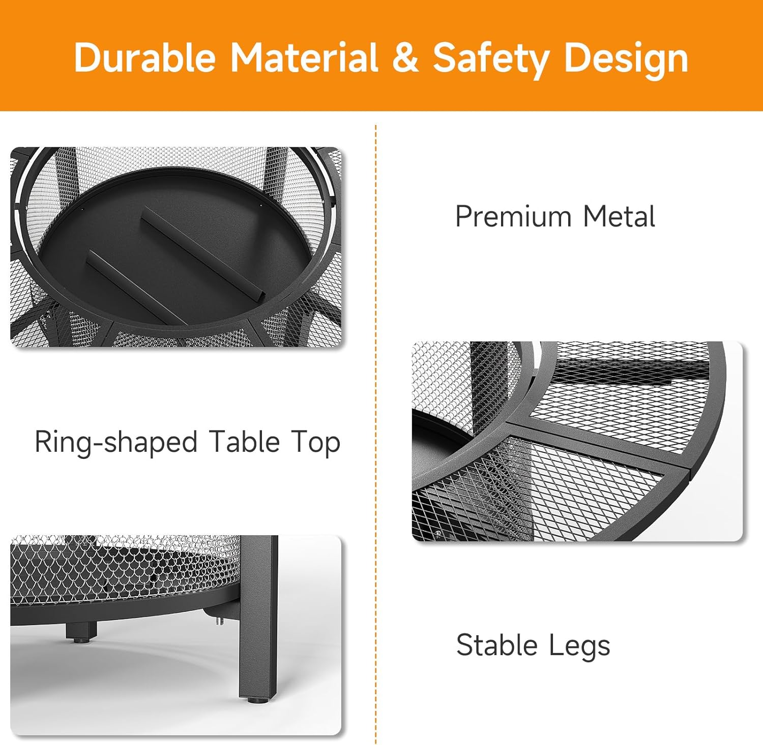 ONBRILL 2-in-1 47 Inch Fire Pit with 2 Swivel Cooking Grills, Outdoor Wood Burning Firepit with Poker for BBQ, Bonfire, Picnic, Party, Round Metal Fire Pit for Outside, Backyard, Patio