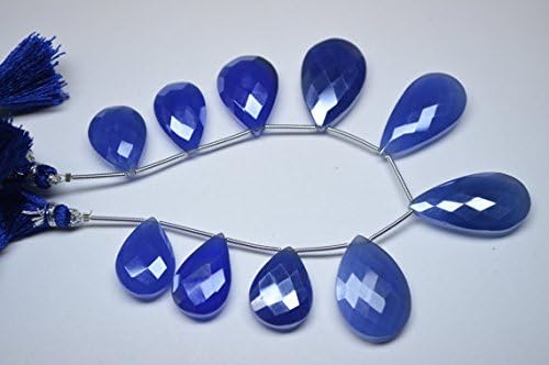 Natural Chalcedony-Big Size 12-30mm-10 Briolettes-Silver Mystic Chalcedony Microfaceted Pear Shape Briolette Bead