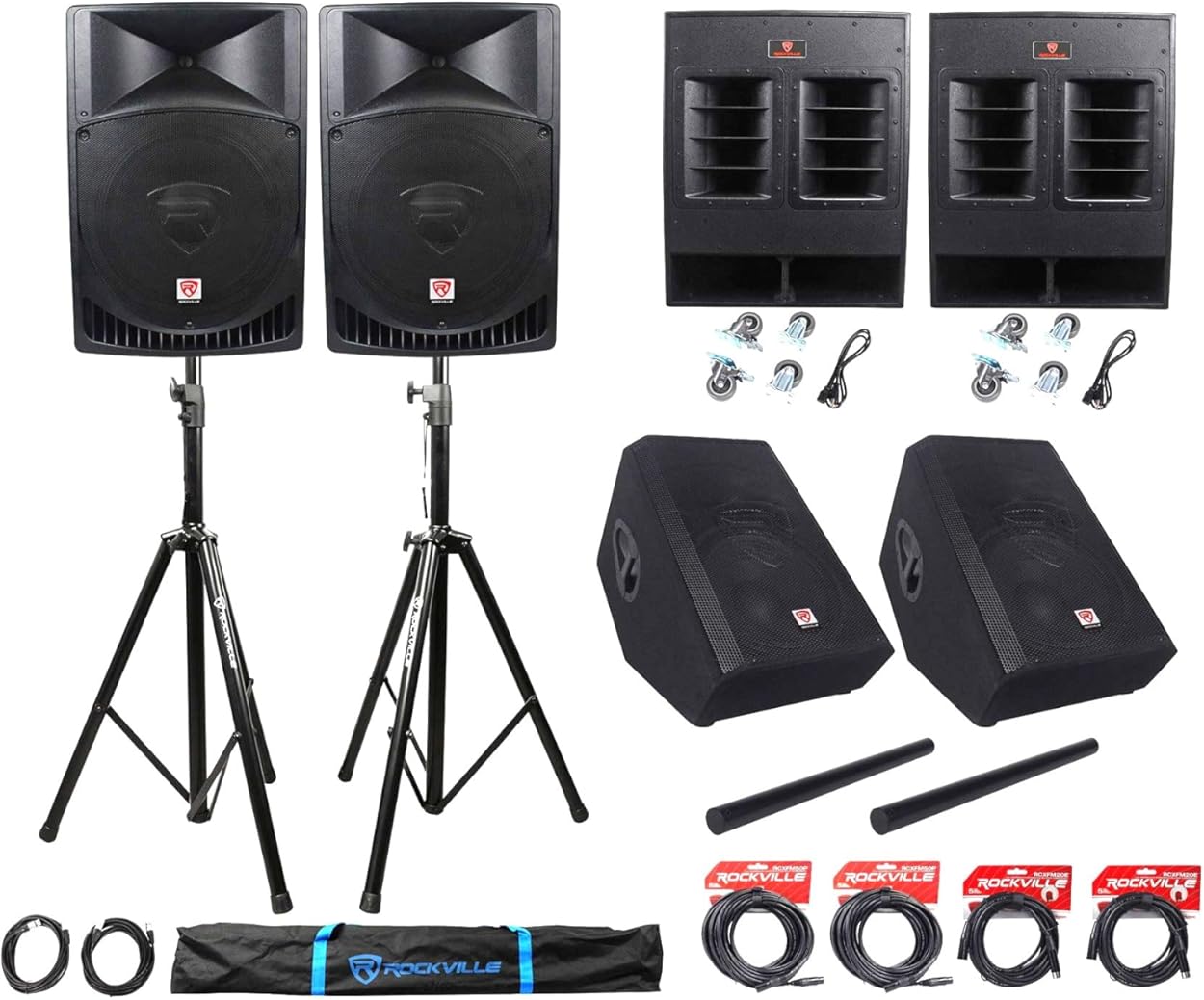 Rockville Complete Church PA System with Speakers + Subwoofers + Monitors + Stands and Cables