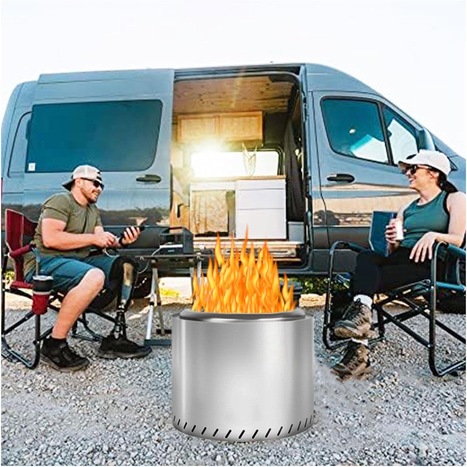 Smokeless Fire Pits 19.4 Inches Outdoor, Portable Firepit Durable Stainless Steel for Wood Burning, Smokeless Fire Pit for Patio Garden,Camping,Backyard