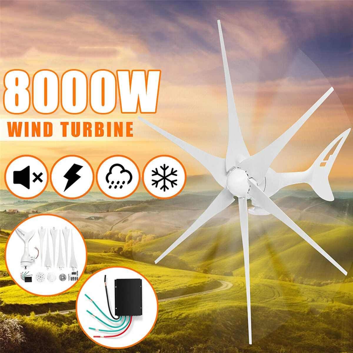 8000W 12/24 Volt Wind Turbines Horizontal Wind Generator 3/6 Blade Power Automatically Adjust Windward Direction Tail+Controller,3 Blades,24v