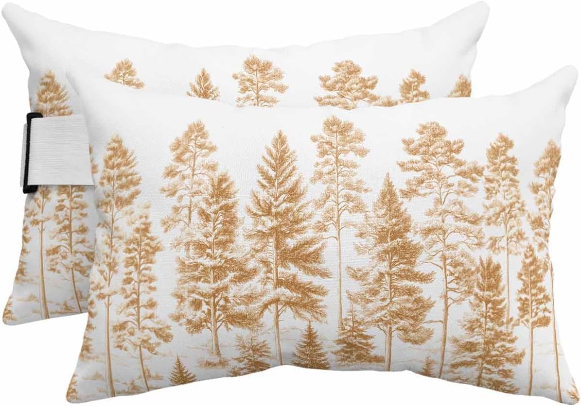 Outdoor Pillow for Chaise Lounge Chair Pine Tree Forest Waterproof Lumbar Pillow with Insert Plant Tree Headrest Pillow with Adjustable Elastic Stripe for Recliner Beach Garden Patio 12x20 Inch