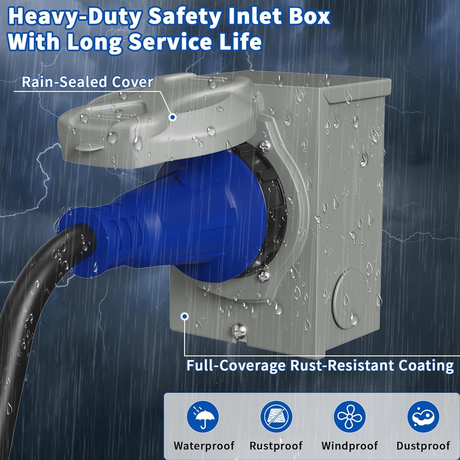 30 Amp Generator Cord and Power Inlet Box, 50FT 125V/250V 4 Prong SJTW Generator Extension Cord, Pre-Drilled 30 Amp Inlet Box Interlock Kit NEMA L14-30P to L14-30R Twist Locking ETL Listed