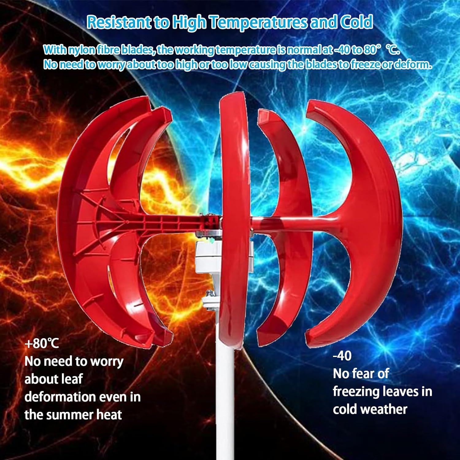 16000W Wind Turbines Generator, 5 Blades 12V 24V 48V Vertical Axis Wind Turbines Generator Kit for Home Hybrids Streetlight Use, Wind Turbines Kit for Hybrids Wind Solar System(Red,48V)