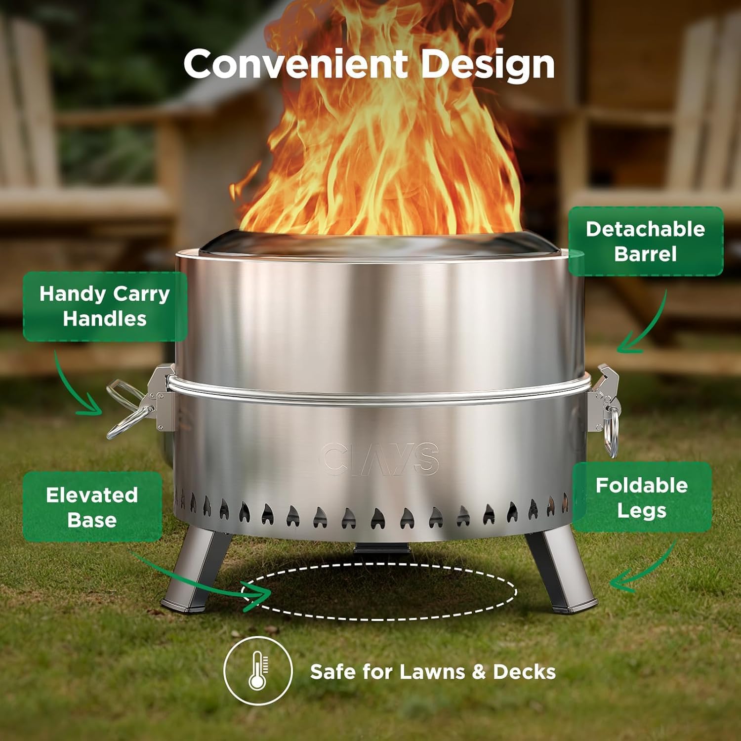Ciays Smokeless Firepit, 18.5 Inch Fire Pit for Camping with Patented Technology, Portable Fire Pit for Outside with Steel Grill Rack, Fire Poker, and Bag, Easy Setup and Storage, Wood Burning