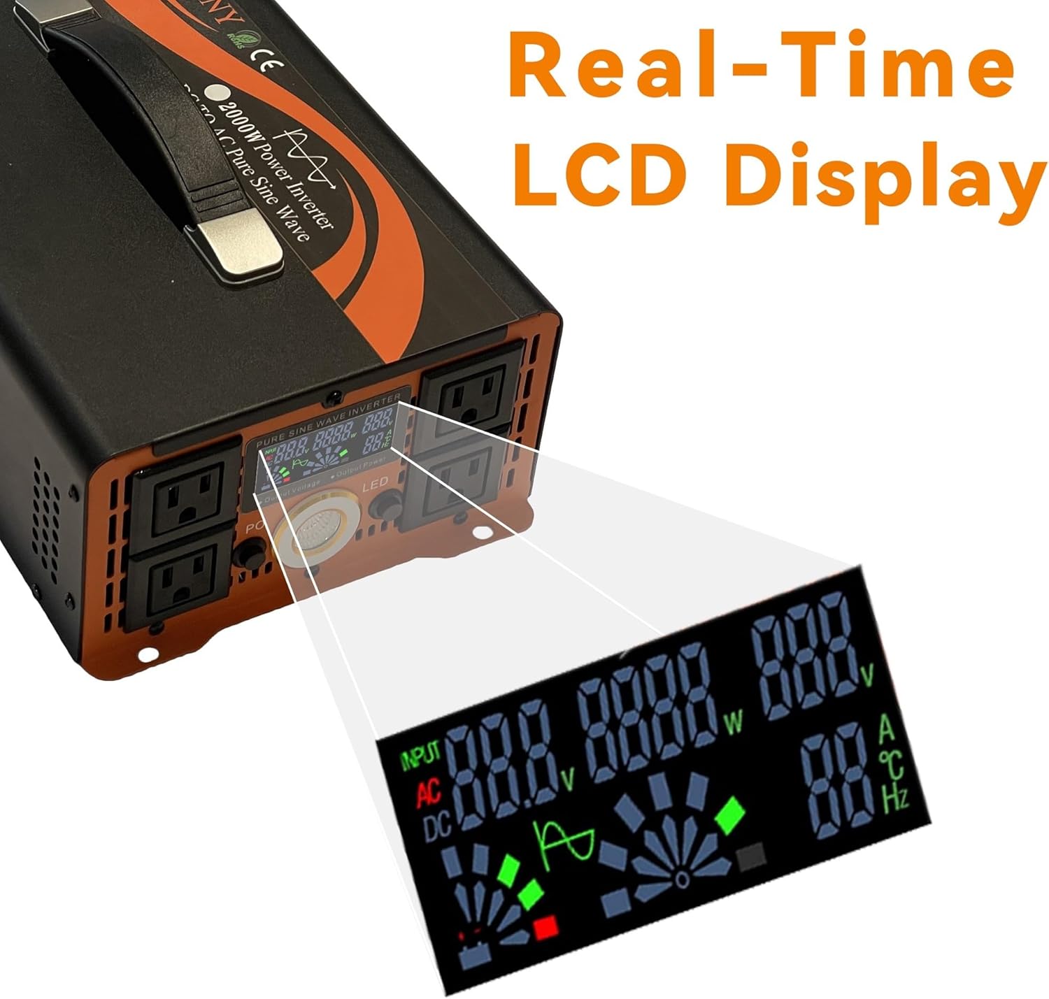 2000W Pure Sine Wave Inverter 48V DC to 110V 120V AC Power Converter for Truck Boat RV Camping Off Grid Home Solar System with Handle