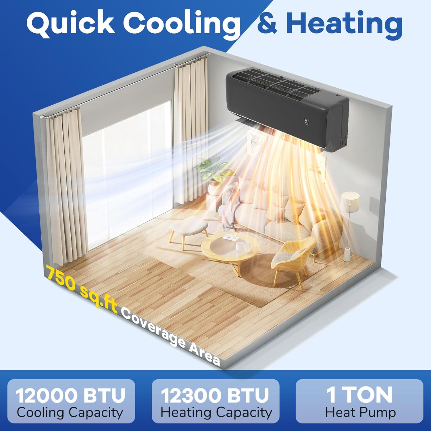 ARLIME 12000 BTU Mini Split Air Conditioner & Heater, WiFi Enabled 22 SEER2 115V Ductless Inverter AC Unit w/Complete Installation Kit, Works with Alexa, Cools Up to 750 Sq.Ft (Dark Grey,12000BTU)