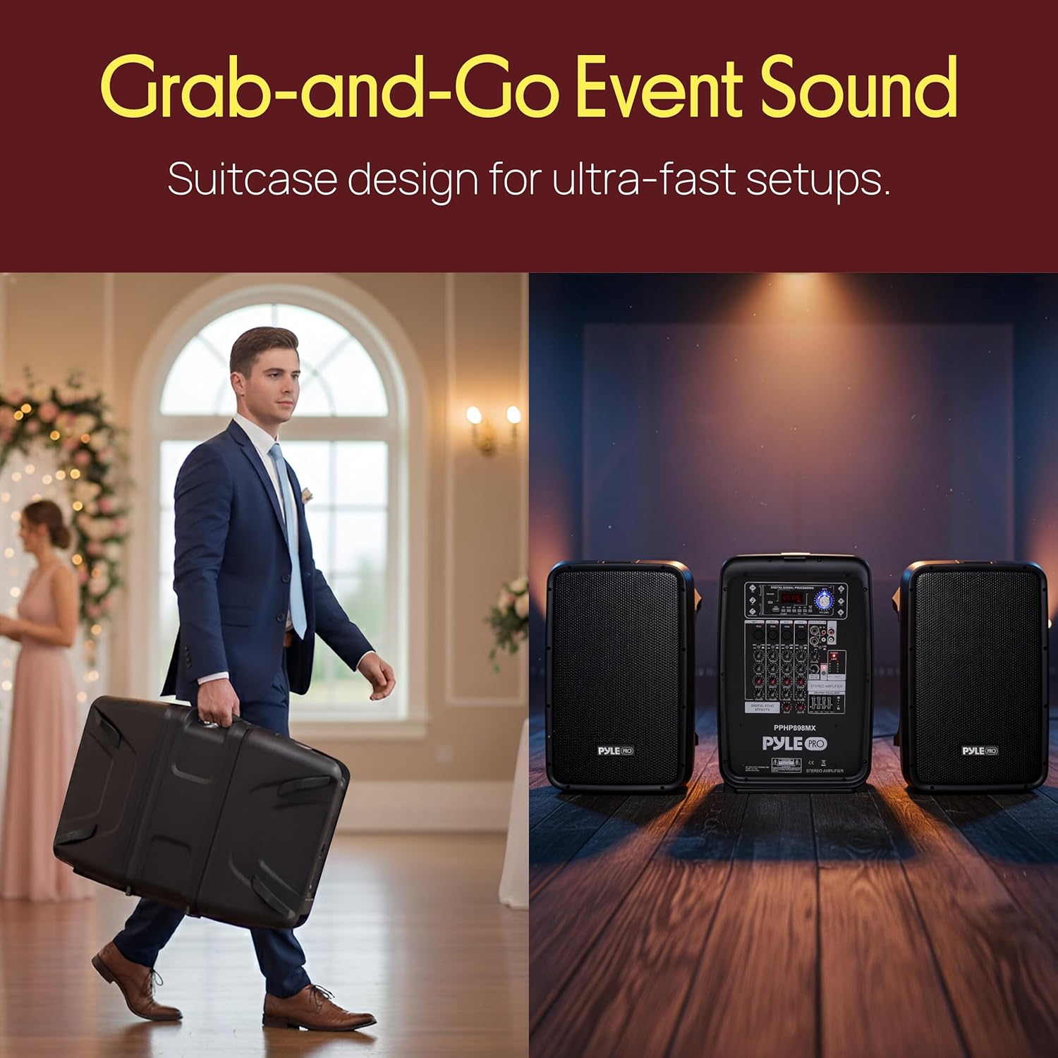 Pyle Portable Bluetooth PA Speaker System - 600 Watt 8-Channel Amplifier Kit with 8