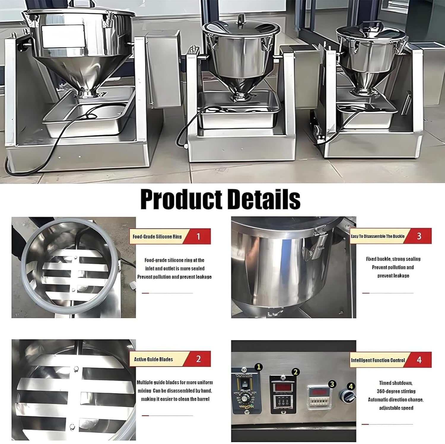 Electric 304 Stainless PowderBlenderLab Dry Dough Powder DrumMixer,Cone Shape Dry Powder Mixer for Food and Chemical Dry Powder Mixing Machine 40L