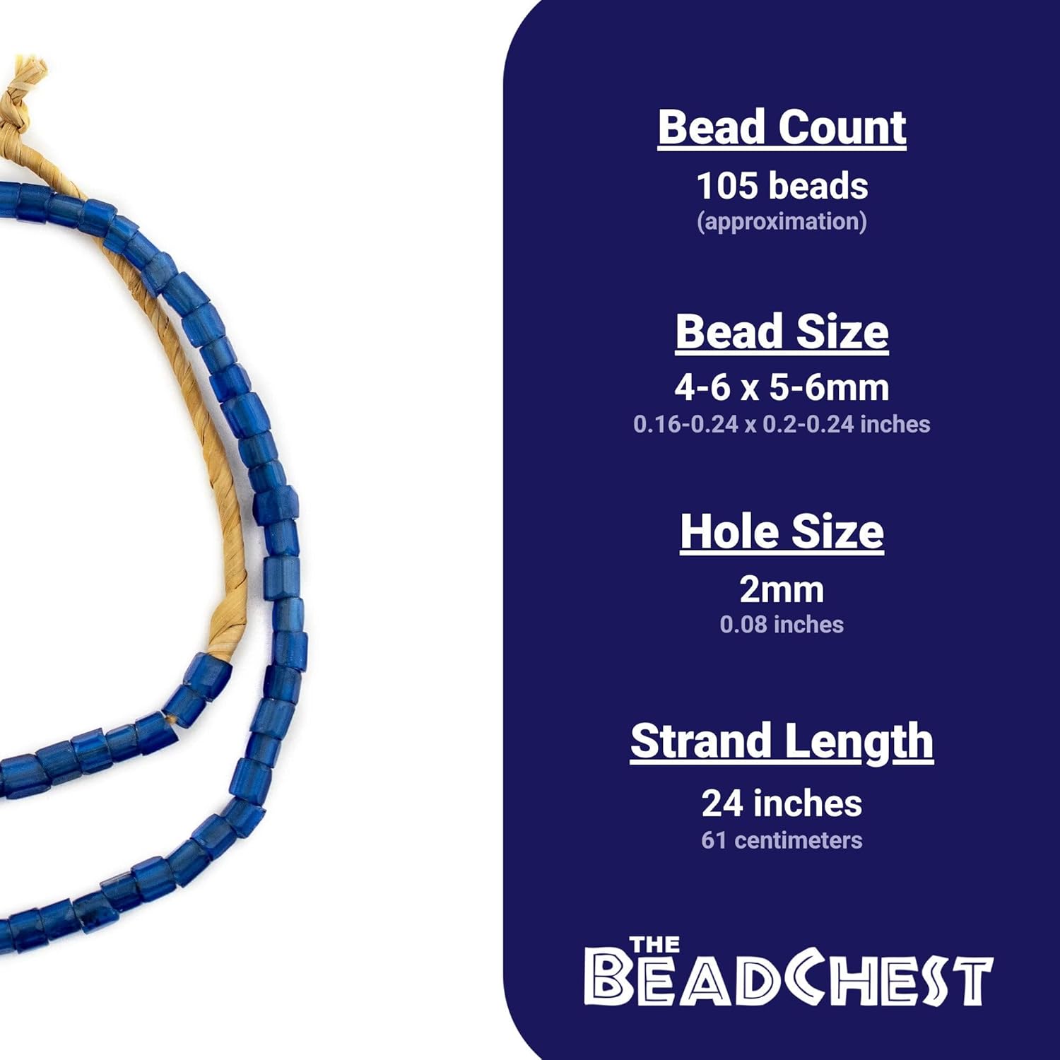 The Bead Chest Old Faceted Russian Blue Glass Trade Beads 5mm Ghana African Large Hole 24 Inch Strand Handmade