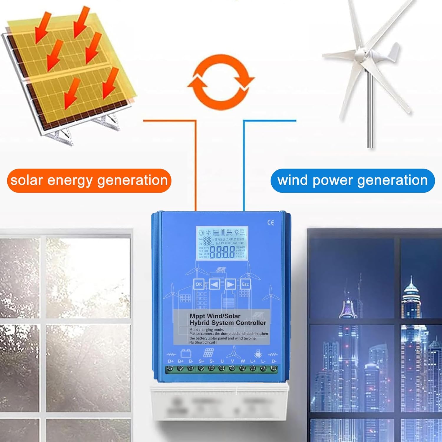 Wind Solar Hybrid Charge Controller, 18000W Wind Solar Charge Controller, 12V/24V 24V/48V Automatic Identification Off Grid Controller Boost MPPT 24V/48V